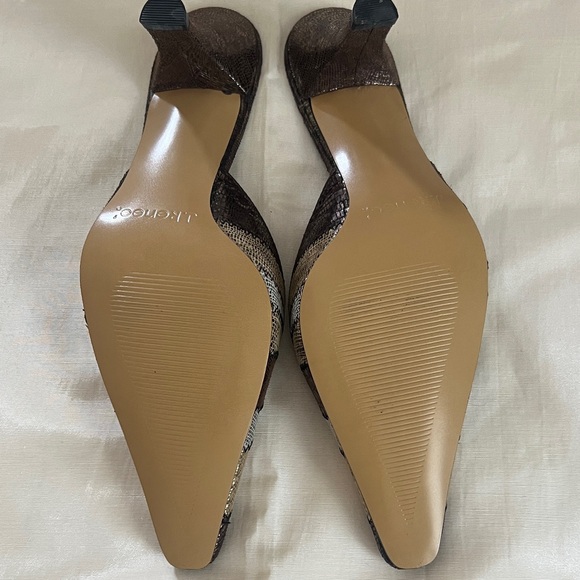 J.Renee Brown and Gold Patterned Heels. Retro Metallic Mule - Picture 2 of 6